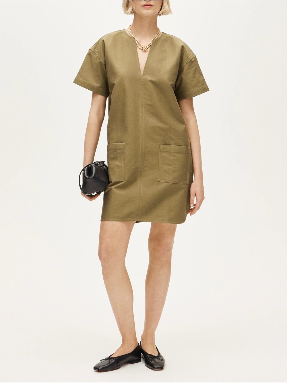 J.Crew NWT Patch-pocket pullover dress structured cotton poplin XS Tuscan Olive